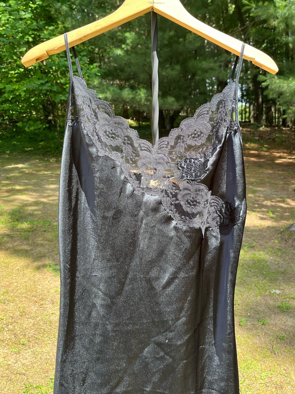 90s Victoria’s Secret Gold Label Black Midi Slip Dress Lace Trim Size M Lingerie - Picture 11 of 15